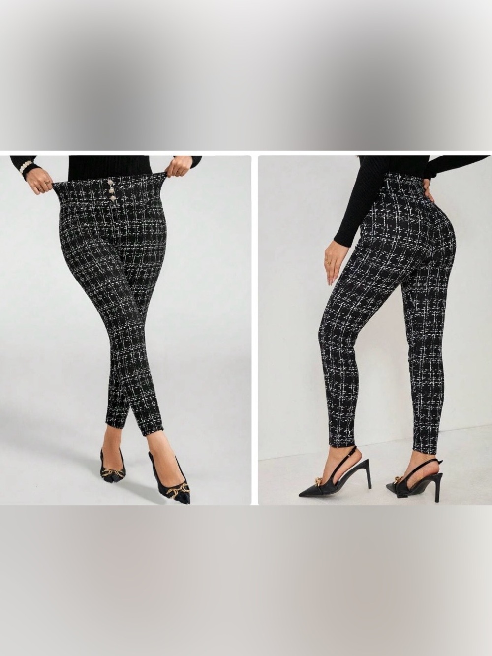 Black & White Tweed look Print High-Waist Leggings